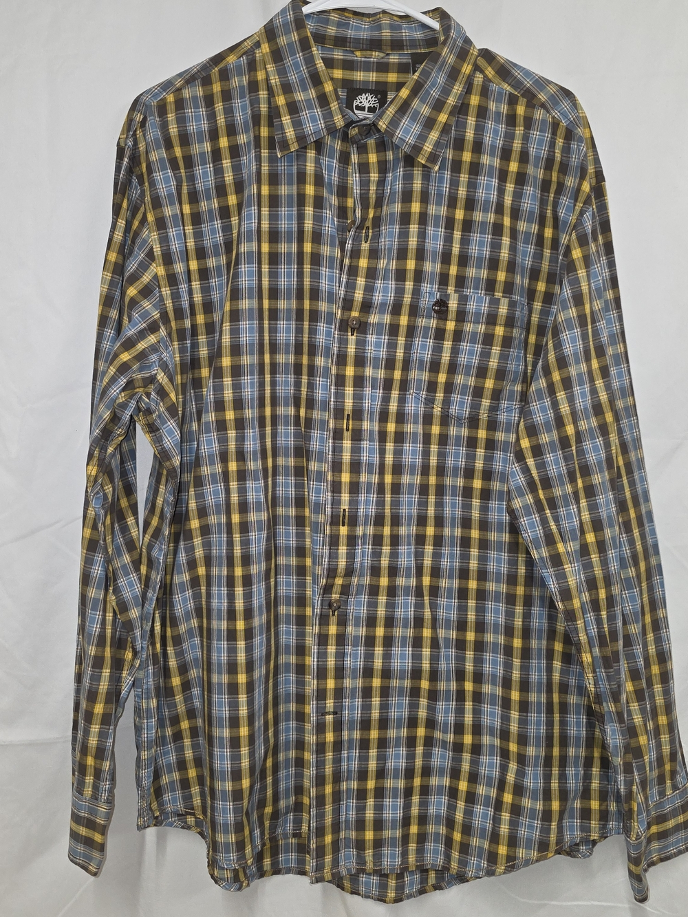Timberland Yellow, Blue & Black Plaid Long-Sleeve Button-Down Shirt